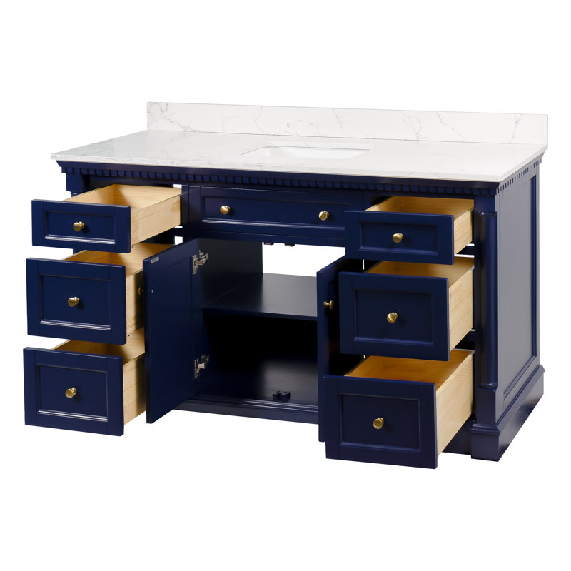 Ensemble de meuble-lavabo simple 60 po Fossen, Bleu royal, Marbre d'ingénierie