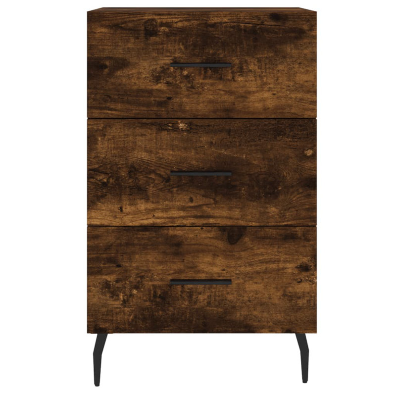 Mehrudin 40cm W Iron Bedside Table, Smoked Oak