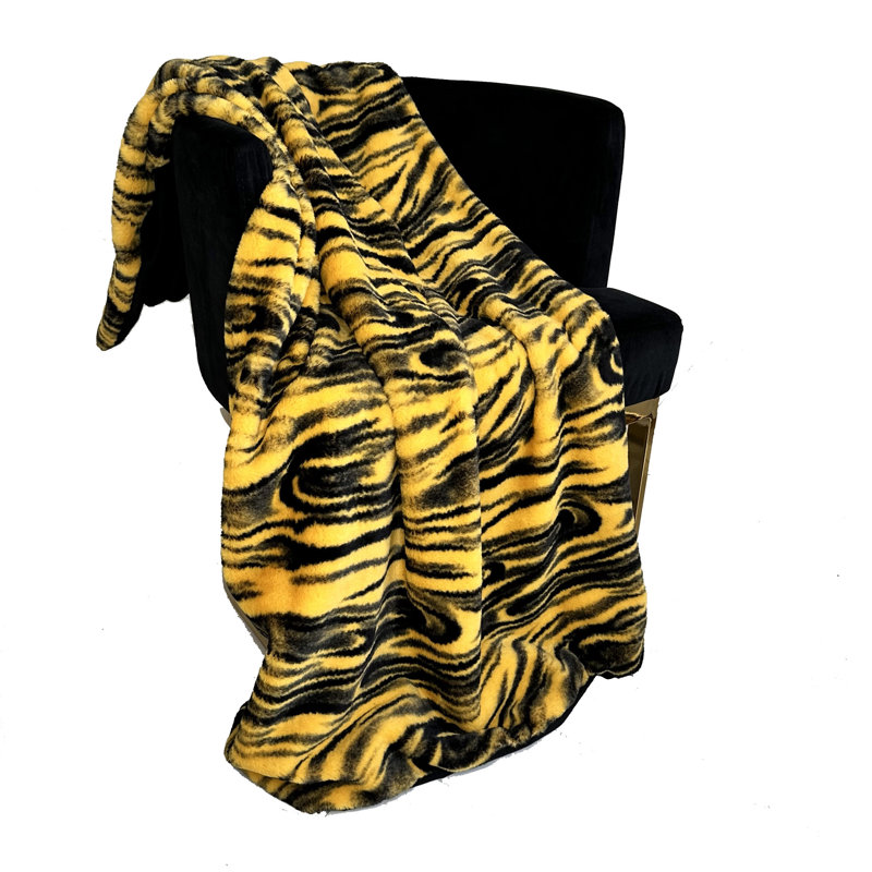 Couverture en fausse fourrure, L 70 po x L 90 po, Jaune