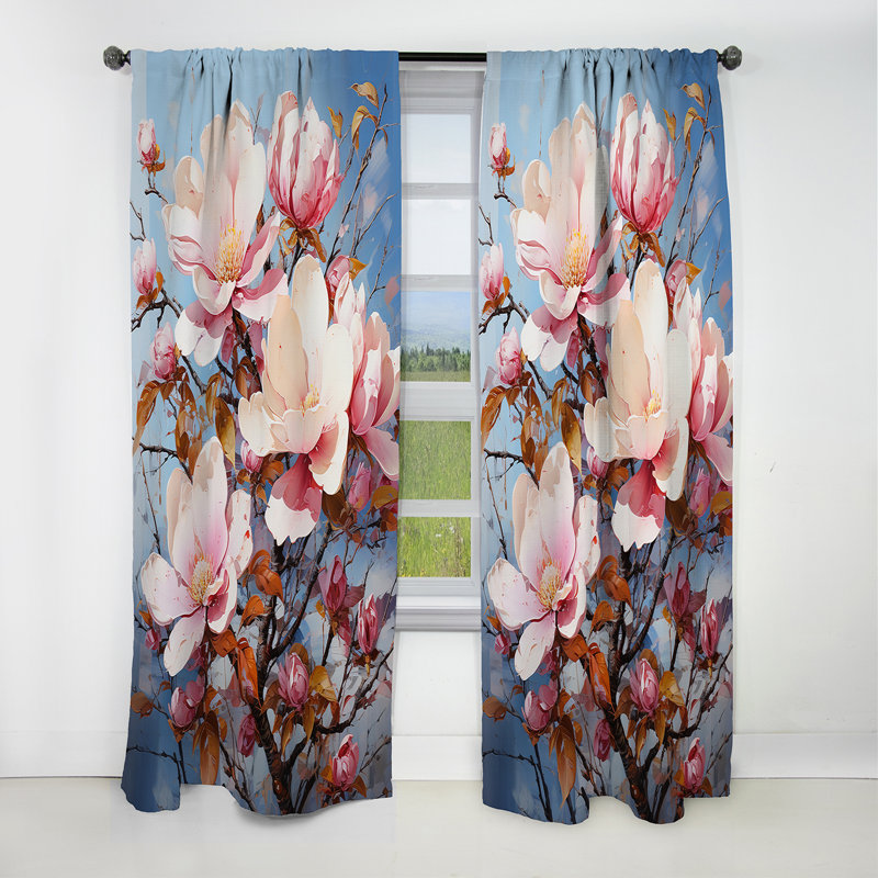 Rideau occultant à motif floral Valdis - Magnolias - 1 panneau, L 52 po x L 120 po