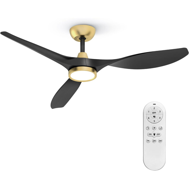 52" Ulanda Blade LED Propeller Ceiling Fan with Remote Control, Gold with Black Blades