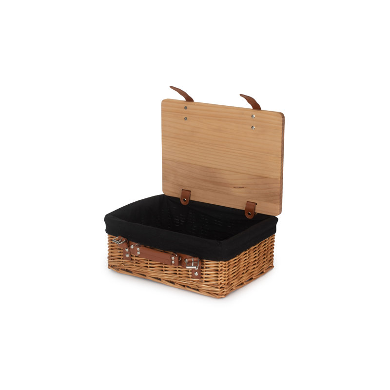 Wicker Lined Gift or Storage Hamper Basket with Lid, 15cm H x 36cm W x 26cm D, Antique Wash/Navy