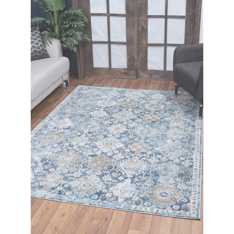 Tapis bleu Noble, Rectangle 5 pi 3 po x 7 pi 3 po