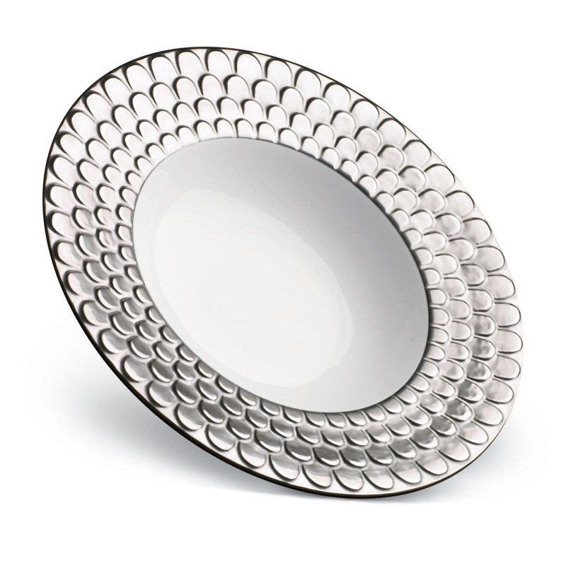 Aegean Rimmed Serving Bowl, White/Platinum