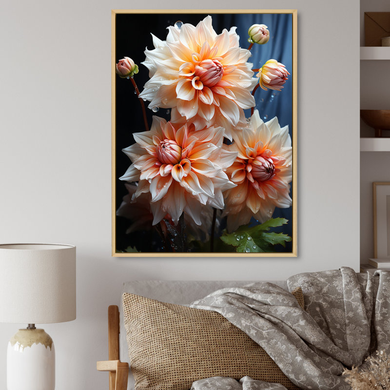 Impression romantique sur toile Vontrel Peach Dahlia, H 20 po x l 12 po x P 1 po, Cadre naturel flottant