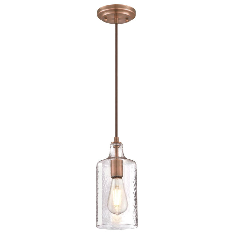 Luminaire suspendu cylindrique à 1 lumière Katelynn, Cuivre lavé