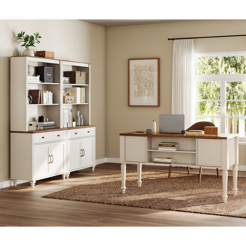 2 Piece Office Set, 56" Executive Desk & Set Of 2 Bookcases, White