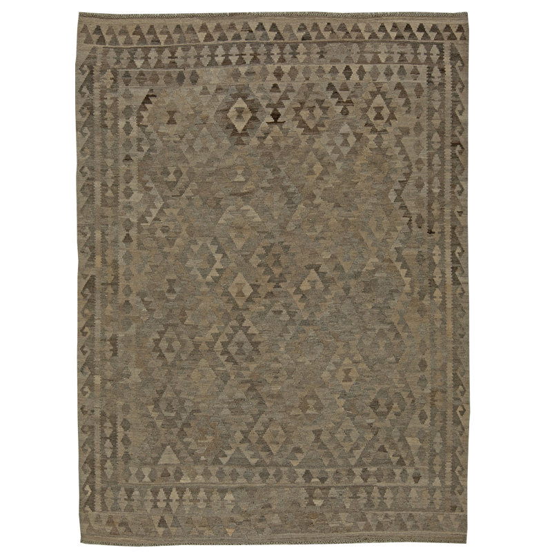 Tapis turc à motif géométrique en laine brun et beige style Mid-Century 20 pi 6 po x 9 pi 7 po