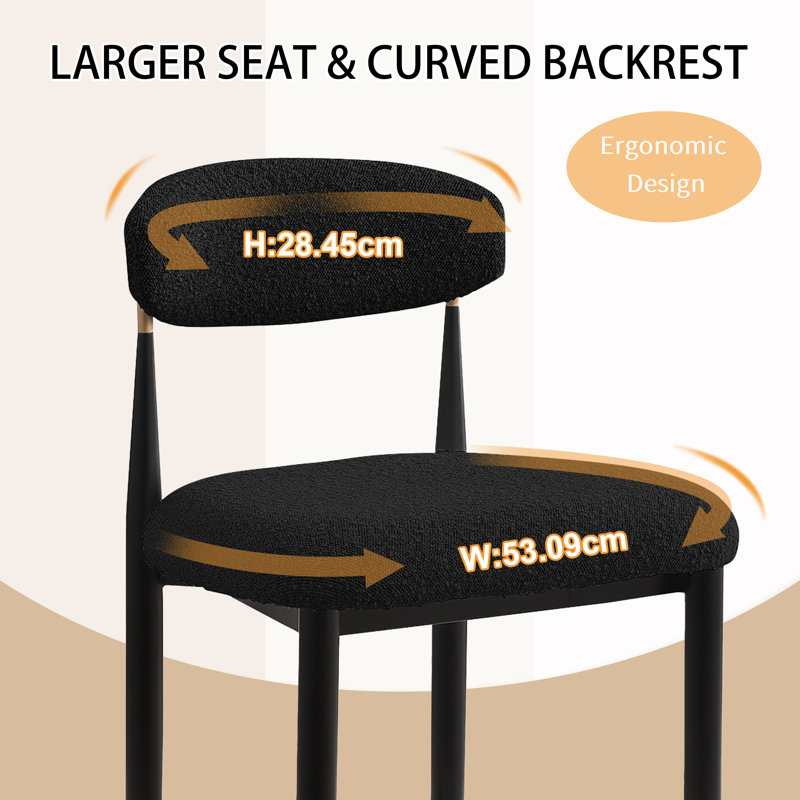 50cm H Boucle Upholstered Metal Side Chair, Black Boucle