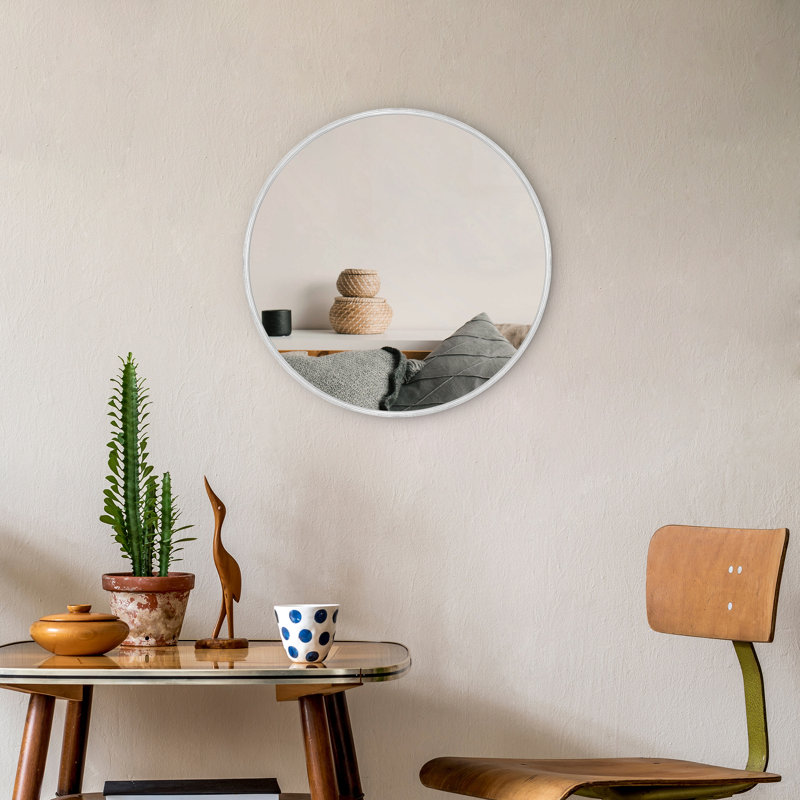Miroir mural moderne à cadre rond, 24 po x 24 po, Argent