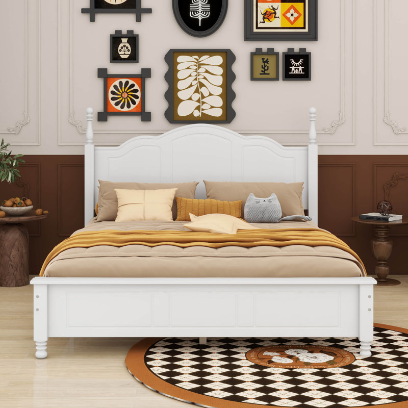 Carmena Retro Style Platform Bed, Full / Double, White