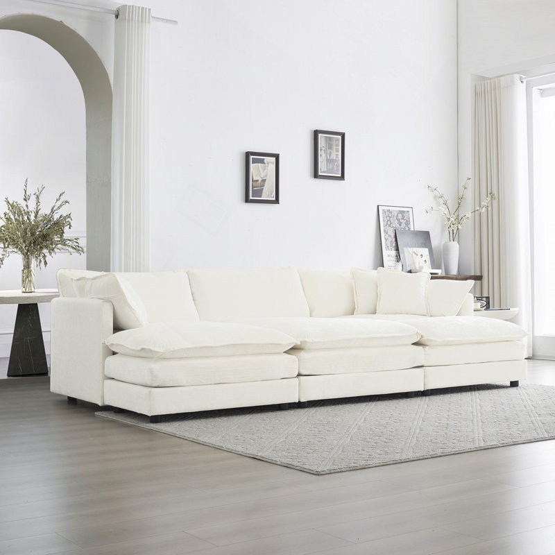 Jeffers Chenille Fabric Upholstered 4-Piece Sectional Sofa, White Chenille, 33" H x 76.7" W x 35" D