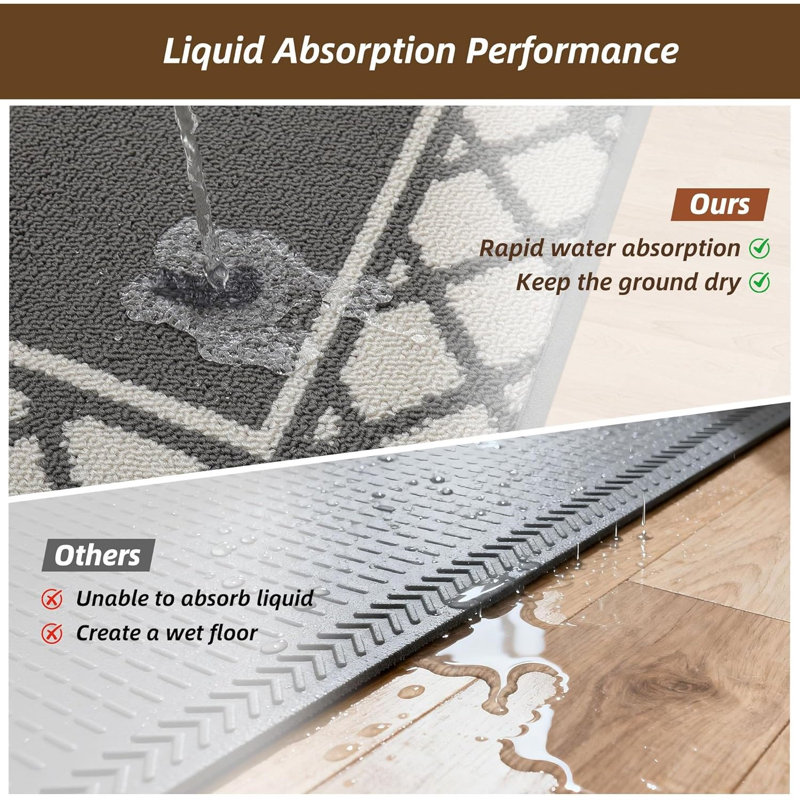 Geometric Anti-Fatigue Non-Skid Kitchen Mat, Grey
