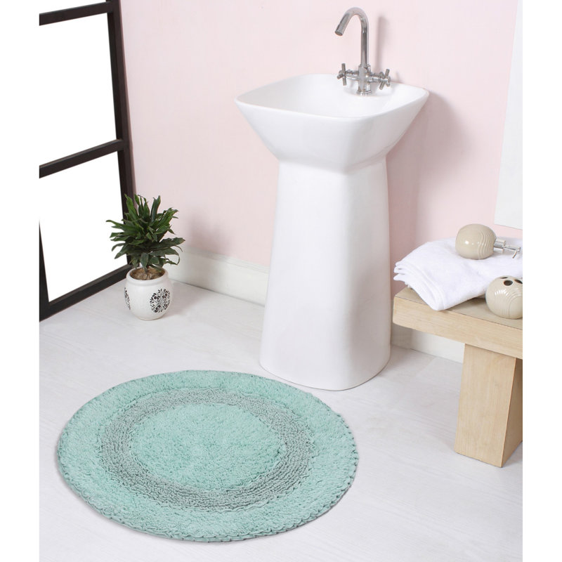 Plush Cotton Round shape bath Rug, Sky Blue, 22"W x 22"L
