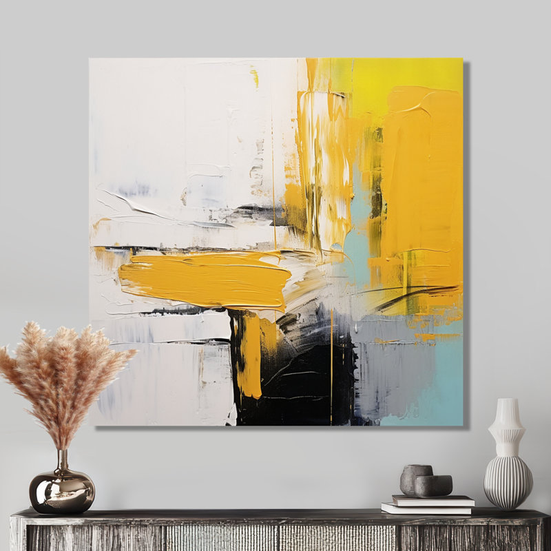 Voile de moutarde jaune - art mural abstrait, H 16 po x l 16 po x P 1 po, Toile tendue