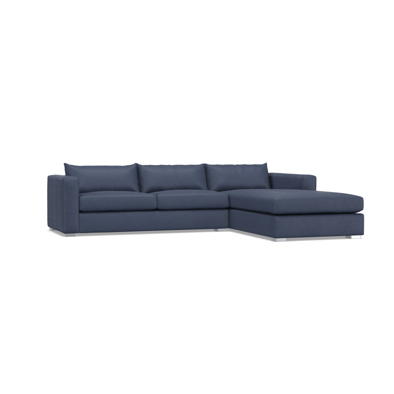 Sectional, Blue Polyester, Right Hand Facing