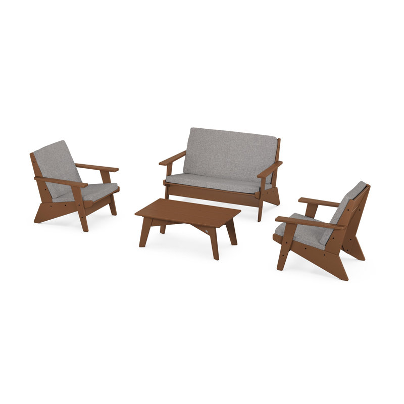 Riviera Modern Lounge 4-Piece Set, Teak, Gray Mist
