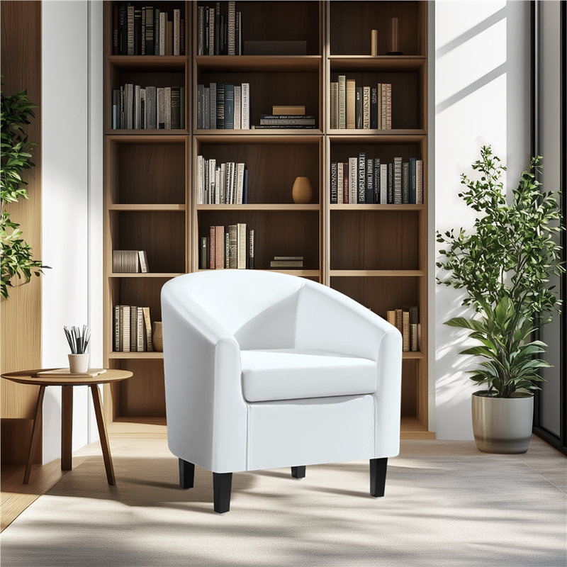 Seldon 28'' H Vegan Leather Barrel Chair, White Faux Leather