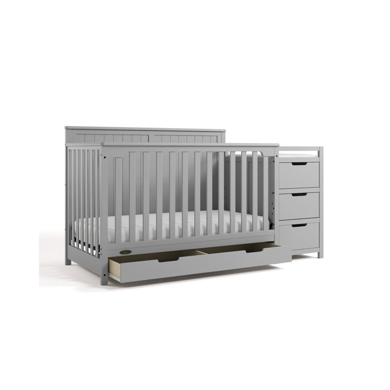 Lit de bébé convertible et table à langer avec rangement Hadley 5-en-1, Galet, Lit à barreaux