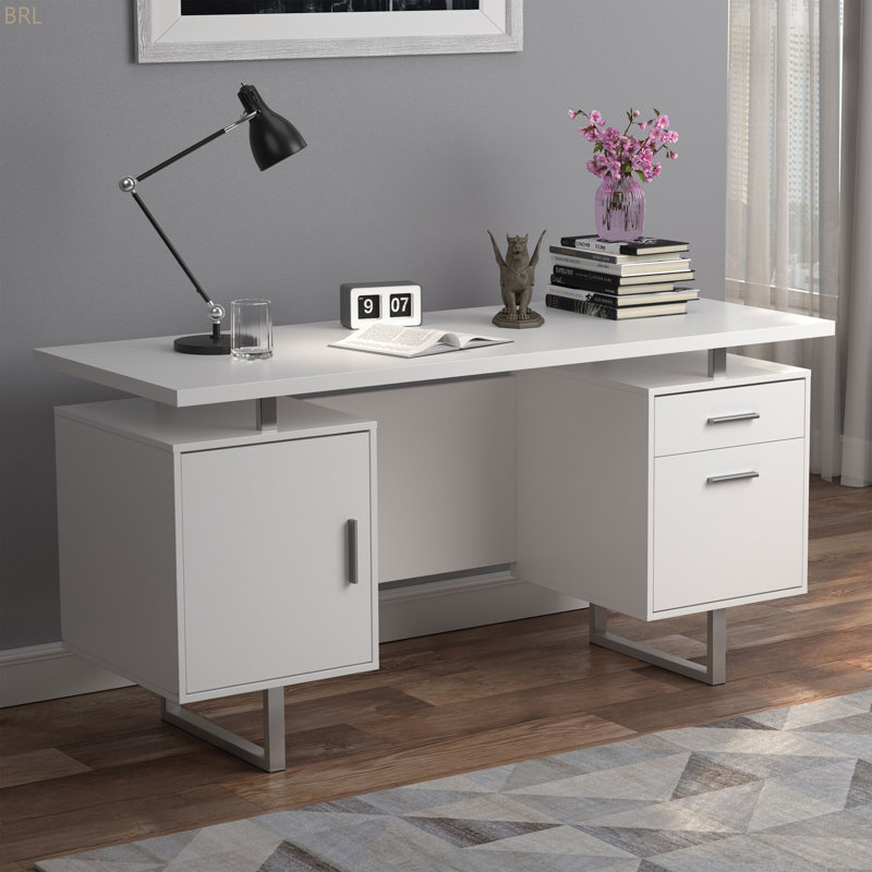 White High Gloss 2-Drawer Computer Desk