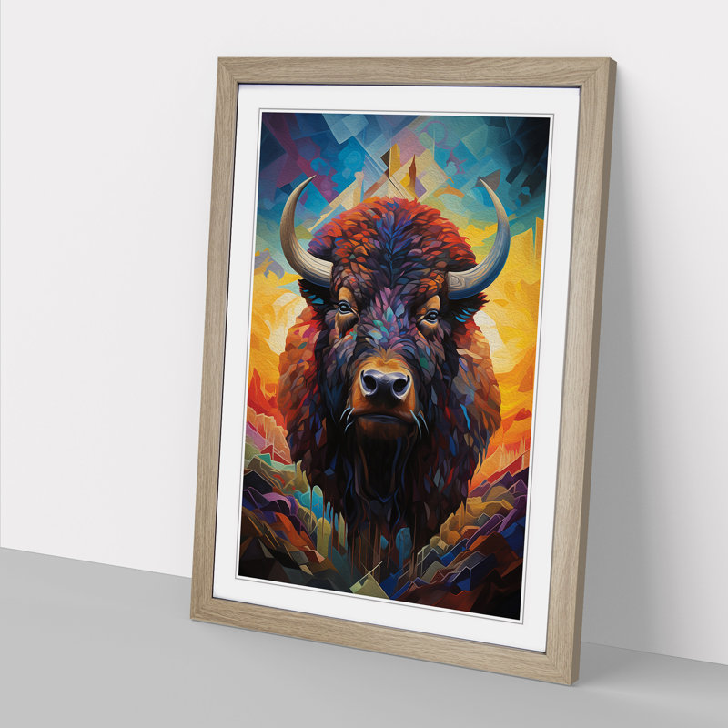Buffalo Orphism No.3 - Single Picture Frame Print on Wood, Oak , 46cm H x 34cm W x 2cm D