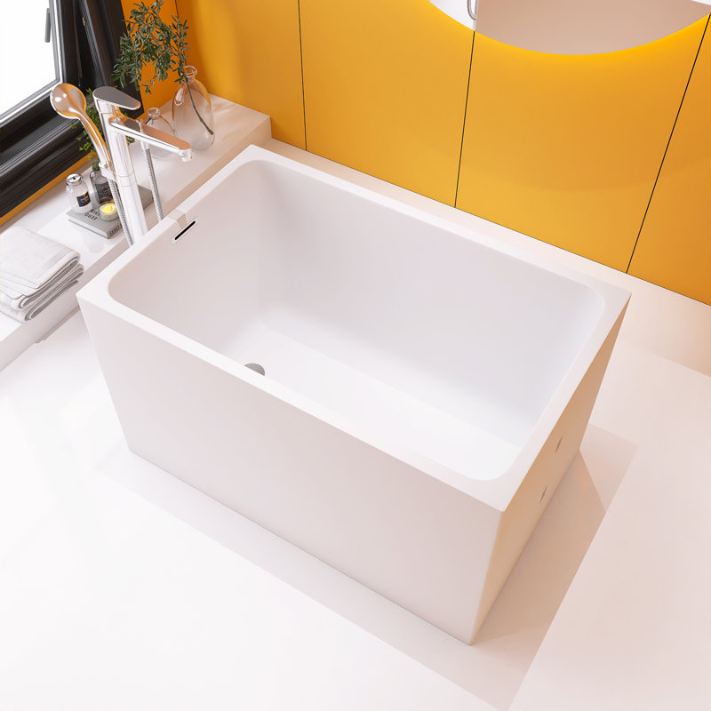 43" Rectangle Shape Freestanding Glossy White Soaking Acrylic Bathtub With Chrome Pop-Up Drain