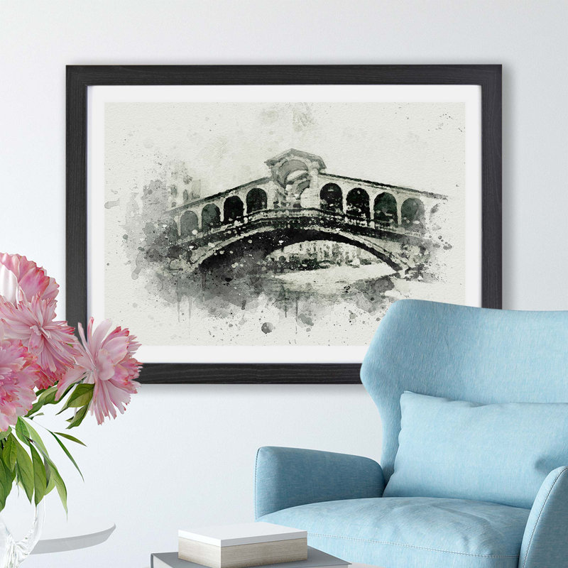 Rialto Bridge Venice Italy - Framed Print, 45cm H x 63cm W x 2cm D, Black