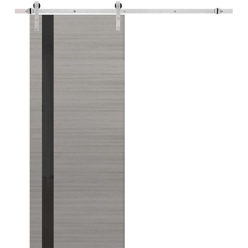 Porte de grange robuste | Planum 0040 noir mat avec verre blanc | Ensemble de quincaillerie lourde 6,6 pi | Portes intérieures à panneau plein - 32 po x 84 po - Rail argenté
