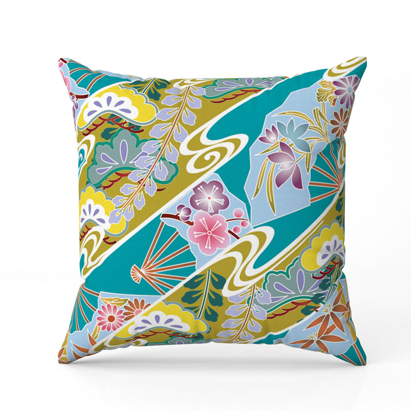 Coussin Floral, H 16 po x l 16 po, Bleu / Rose