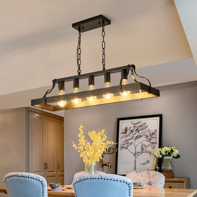 Luminaire suspendu vintage noir doré de 34 pouces - 5 douilles E26, chaîne de suspension réglable pour la salle à manger, douilles d'ampoules de cuisine, cuisine, salle à manger, salon