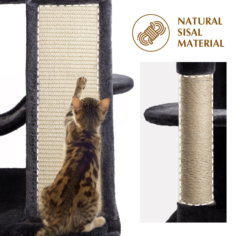 Filey 65.7'' H Carpet Cat Tree Condos and Scratching Posts Included, with Platforms and Hammock, Blue