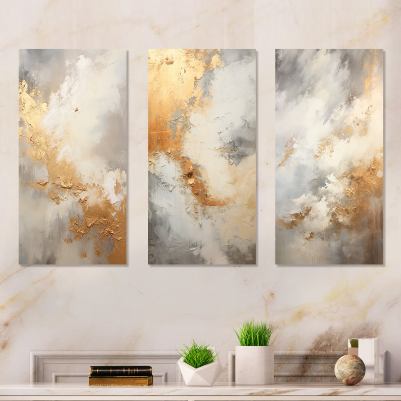 Minimalisme beige et or, tempêtes - tempêtes, ensemble de 3 reproductions d'art mural en métal, H 28 po x l 36 po