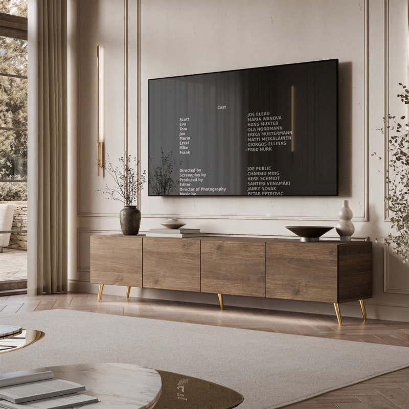 TV Stand for TVs up to 88", gold ONYX legs + LED Lighting