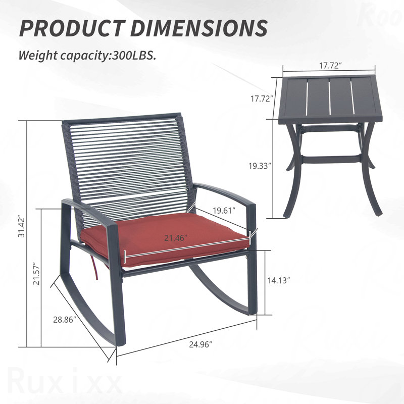 Ensemble de conversation bistro en métal pour 2 personnes, Rouge
