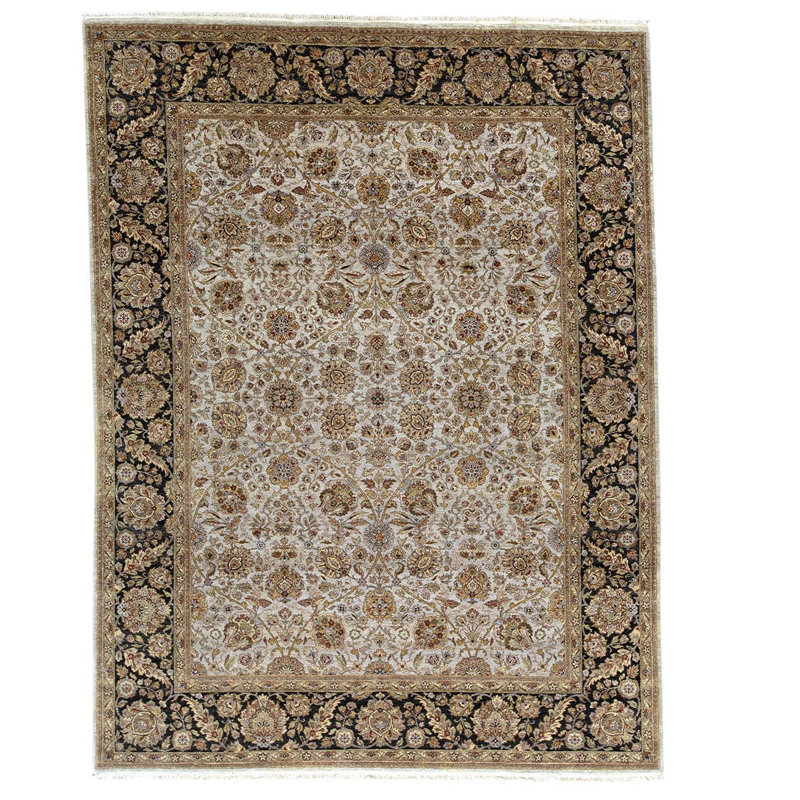Tapis oriental noir / ivoire / beige en laine noué à la main 8 pi 11 po x 11 pi 9 po