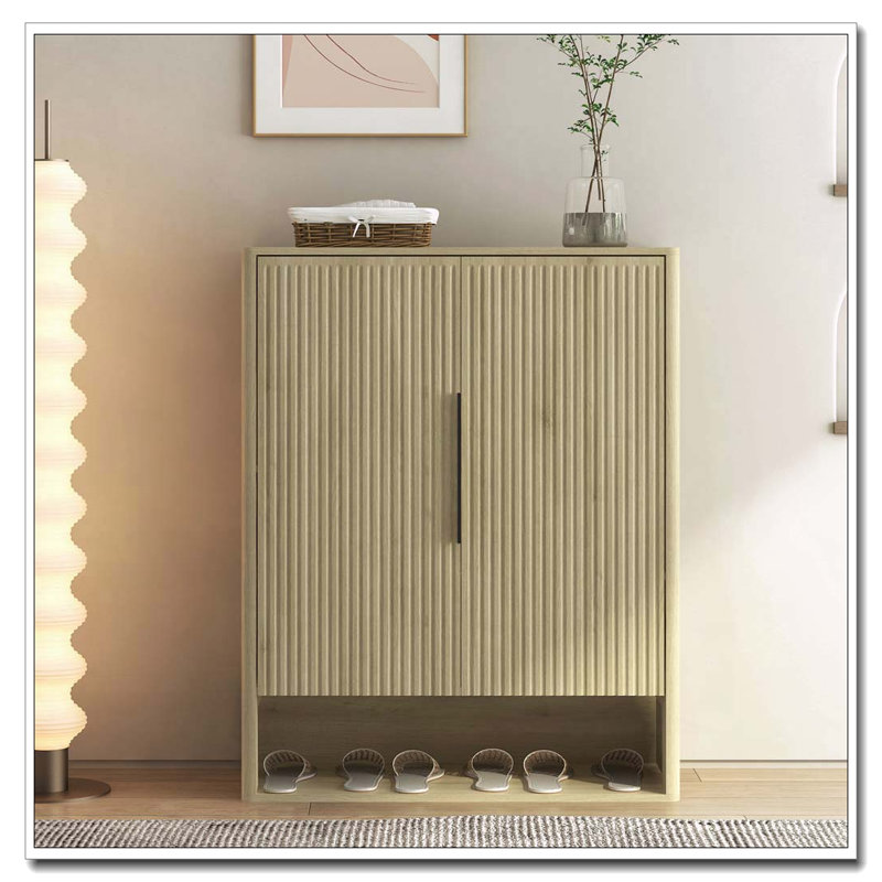 Armoire à chaussures en bois avec tablettes et portes réglables, Naturel