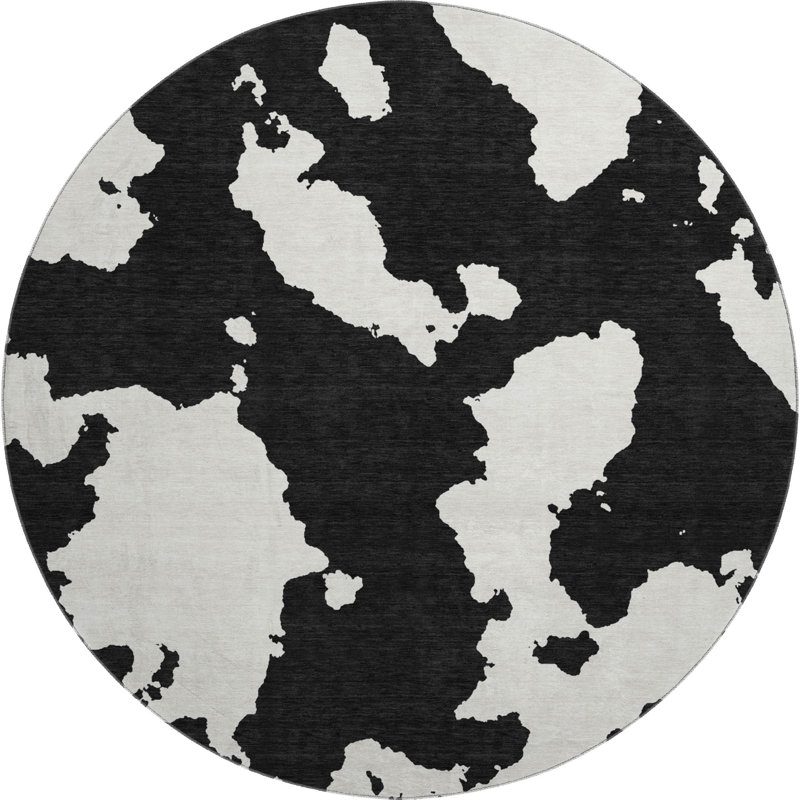 Premium Machine Washable Prisco Black Rug, Round 8'