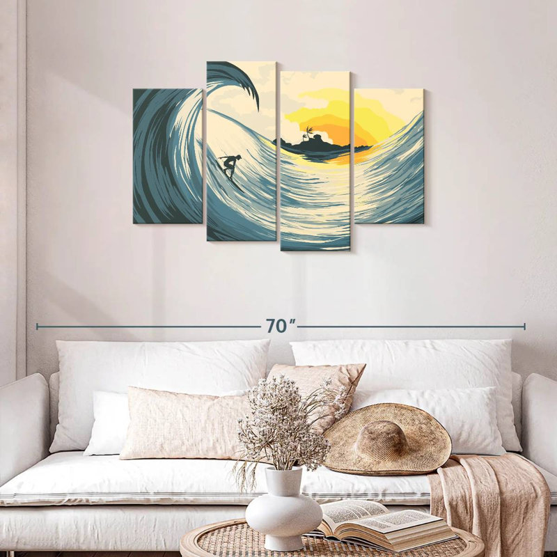Senne, vague et surfeur, H 27 po x l 43 po