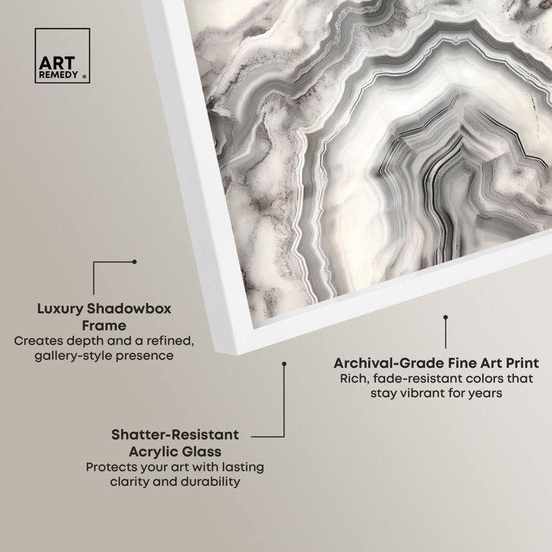 «Silvered Sediment Shadowbox Print Geode Art Prints» par Art Remedy, H 21 po x l 17 po, Blanc