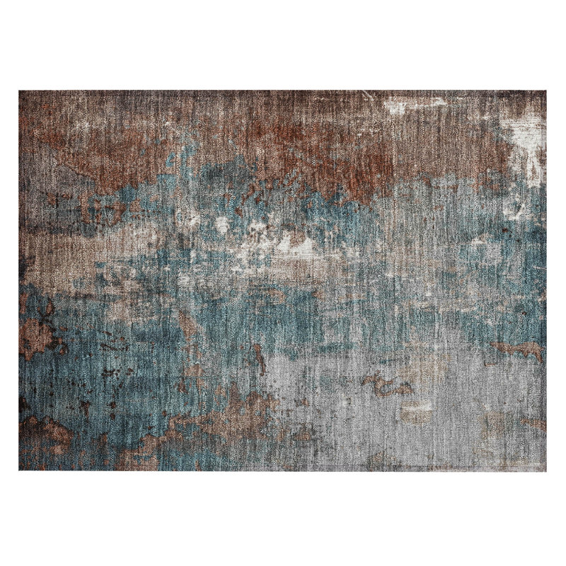 Machine Washable Indoor/Outdoor Xhevrie Paprika Rug, Rectangle 1'8" x 2'6"