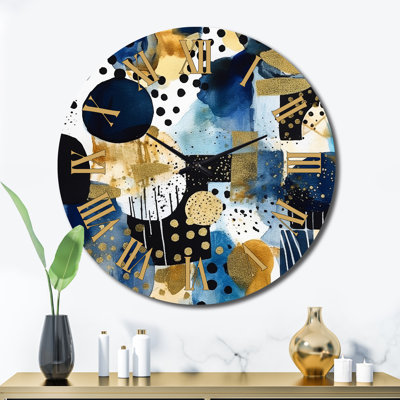 Horloge murale minimaliste avec textures bleues et dorées