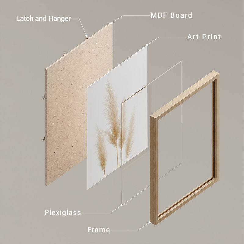 Reproduction d'art mural Pampas Grass - photographie botanique minimaliste encadrée pour décor de chambre à coucher ou de salle de bain