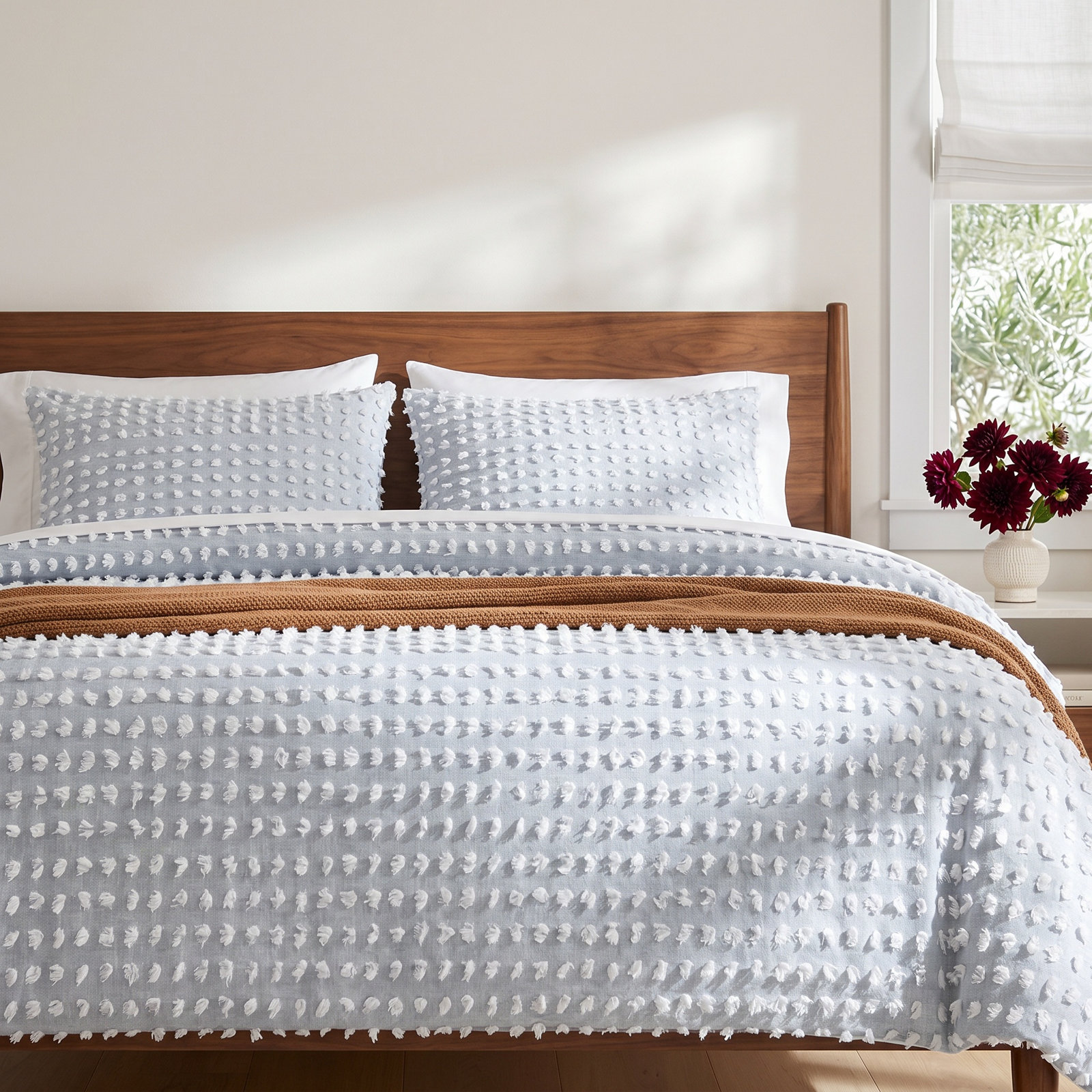 Blinn Cotton Duvet Cover Set, Queen Duvet Cover + 2 Standard Shams, Denim Blue