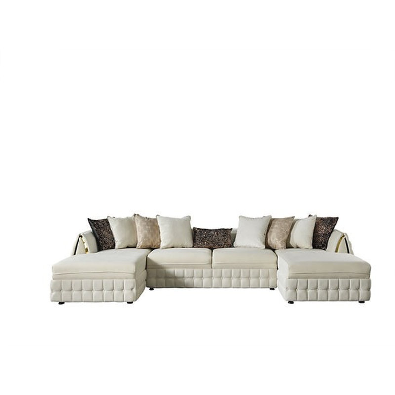 Lehar Velvet U-Shaped Sectional, Off White Velvet