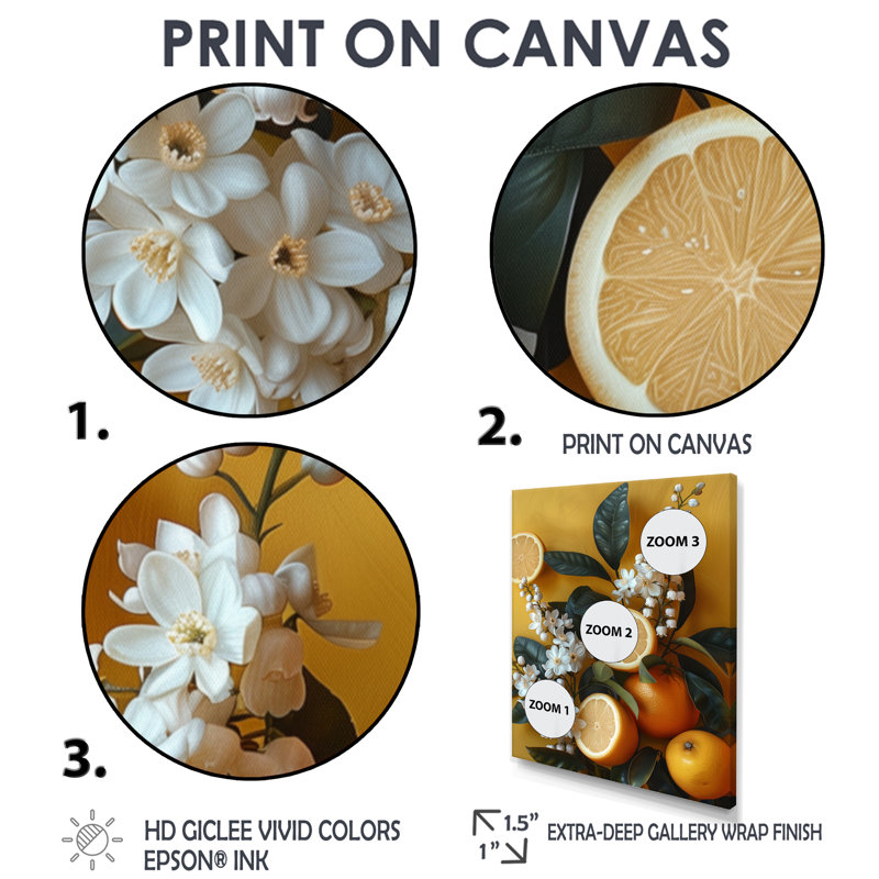 Art mural rétro «Orange Tree Bliss II» - fruits, H 32 po x l 16 po x P 1 po, Toile avec cadre flottant brun