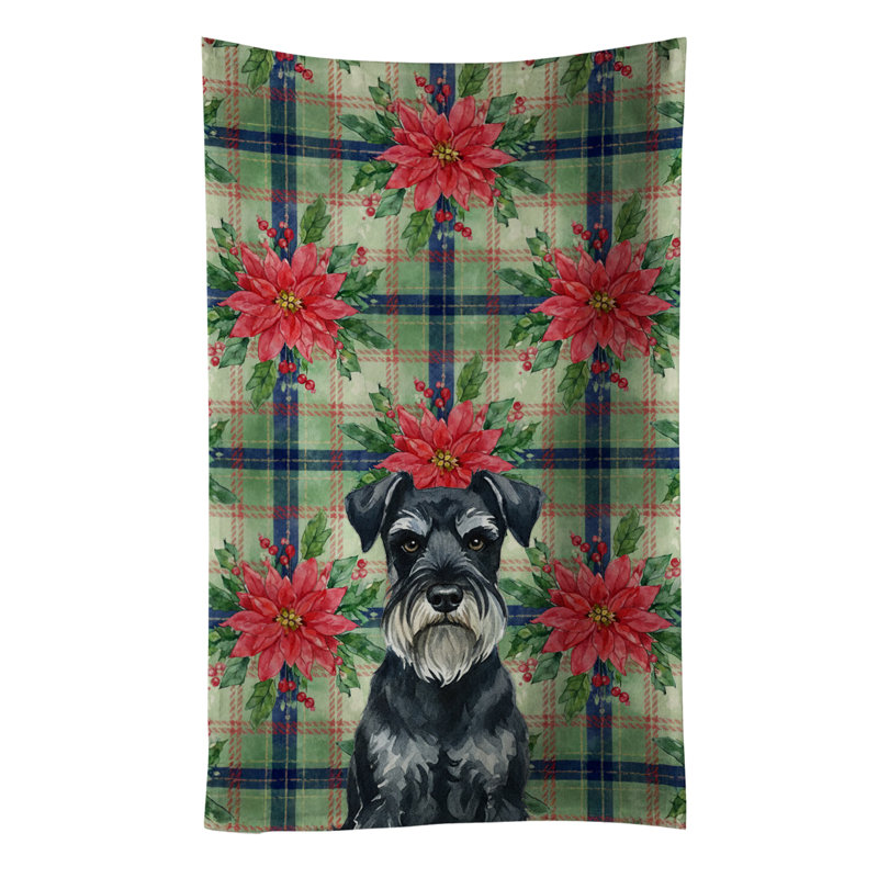 Standard Schnauzer Christmas PoinsettIas Kitchen Towel, Black/White Standard Schnauzer