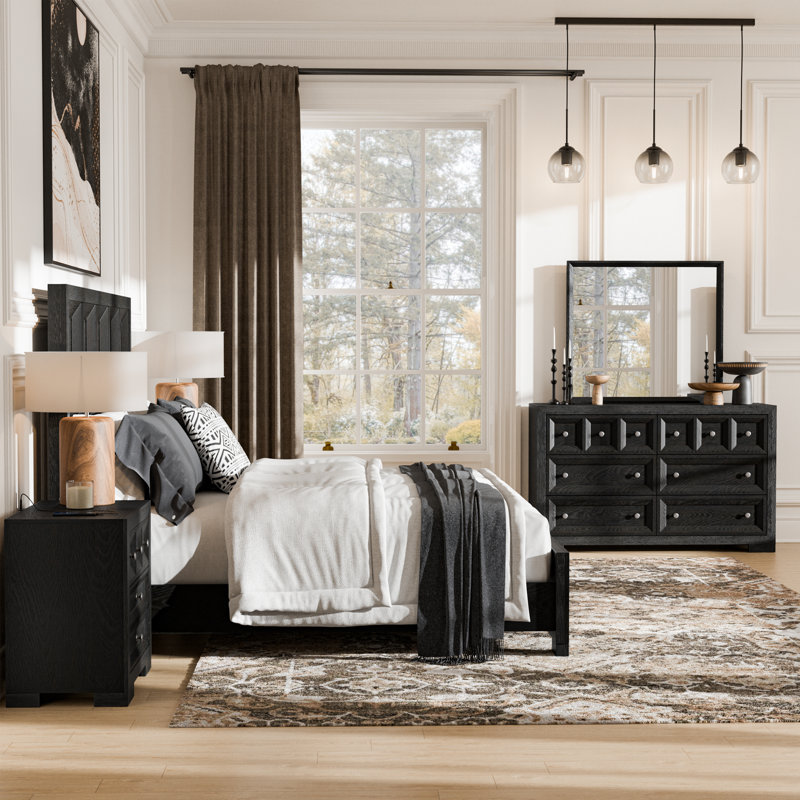 Ensemble de chambre à coucher 5 pièces Schell, Grand, Noir