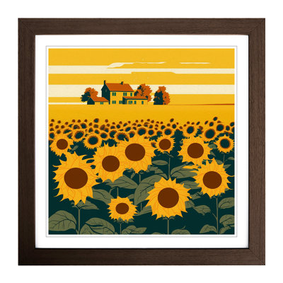 Sunflower Field Mid-Century - Framed Print