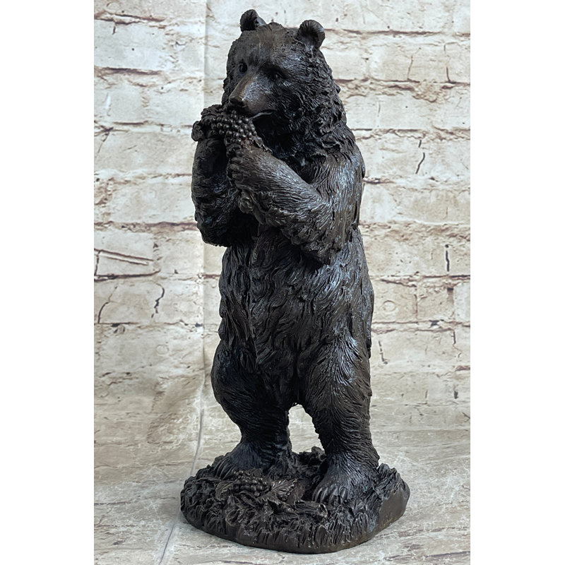 Ours affamé original qui mange des raisins, sculpture en bronze, statue Art déco