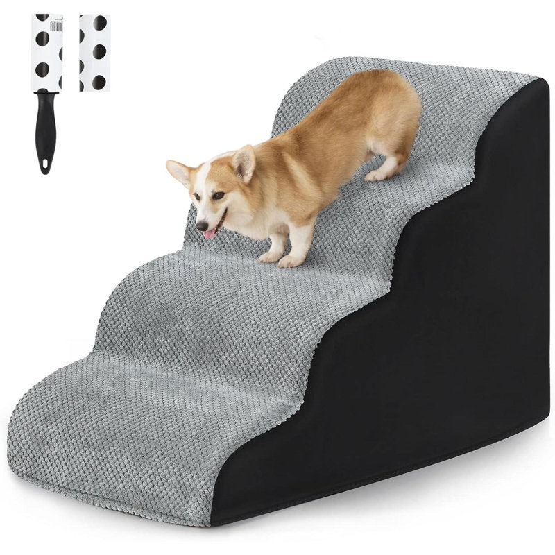 Stairs With 4 Steps, 50cm H x 40cm W x 70cm D, Grey/Black